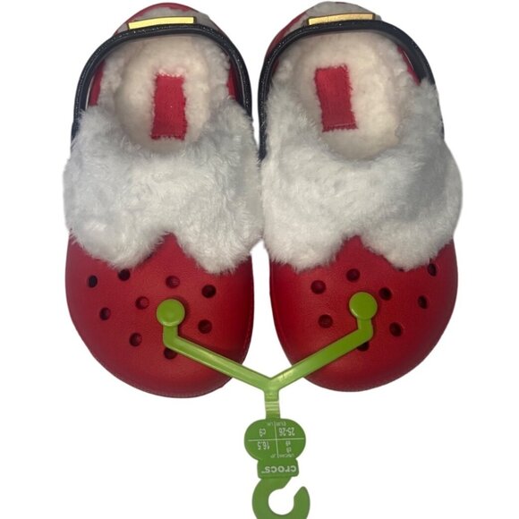 Crocs Classic Lined Santa Clogs Red Toddler Size 9 Kids Christmas Shoes - Picture 15 of 16